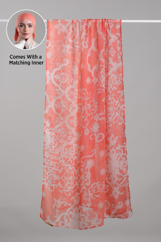 Putra Coral - Printed Plus Crinkled Chiffon