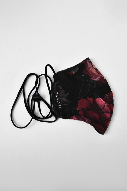 Red Flora - Premium Printed Brasso Georgette - Face Mask