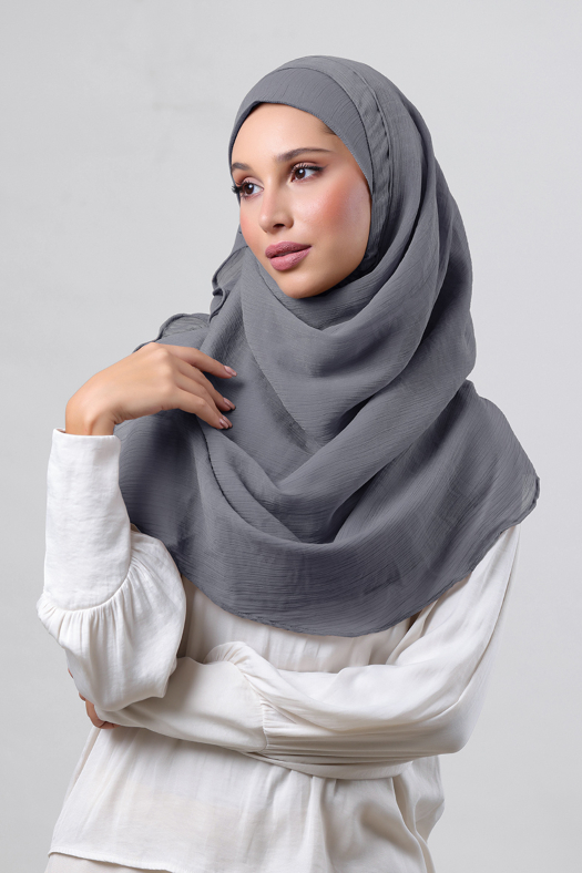 Pewter Grey - Plain Crinkled Chiffon