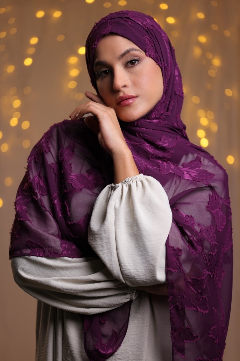 Grape Leaves - Plain Jacquard Chiffon