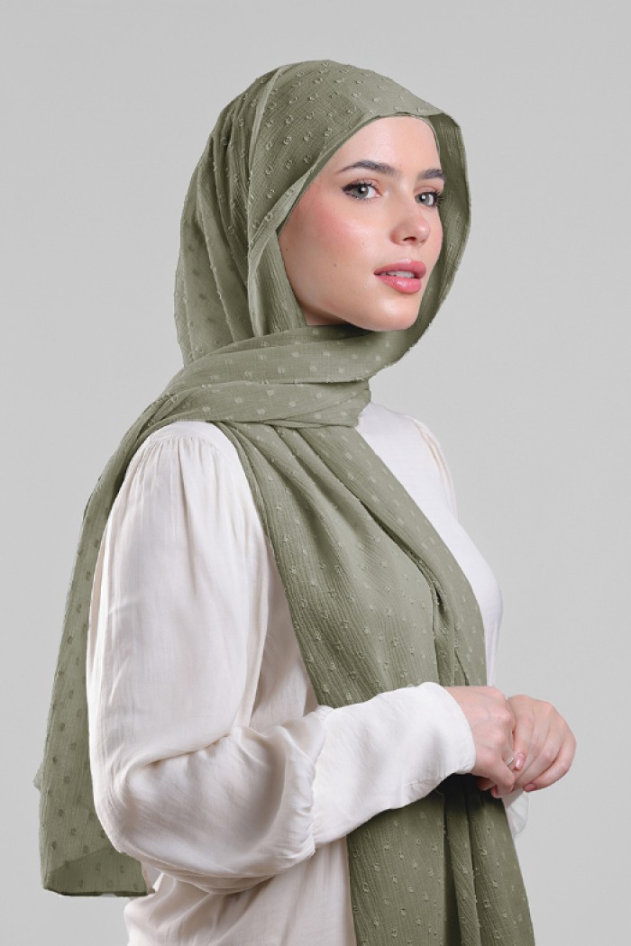 Army Green - Plain Mosaic Butti Chiffon