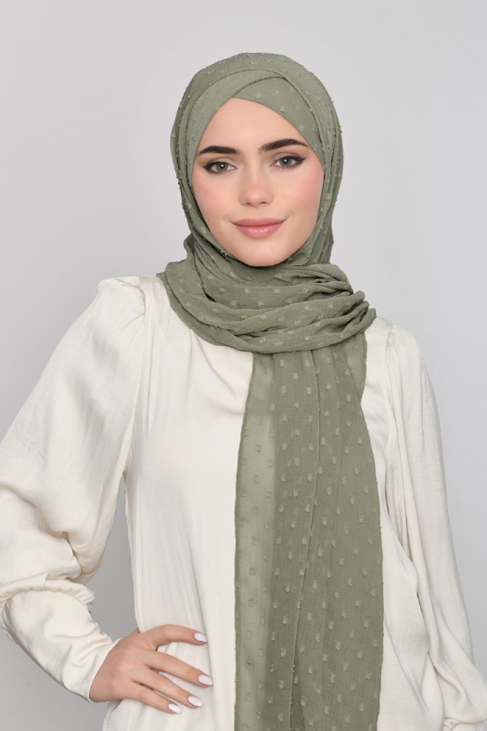 Army Green - Plain Mosaic Butti Chiffon