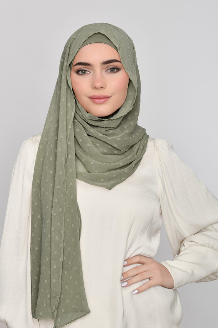 Army Green - Plain Mosaic Butti Chiffon