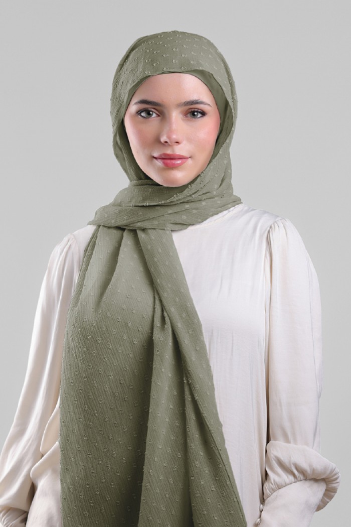 Army Green - Plain Mosaic Butti Chiffon