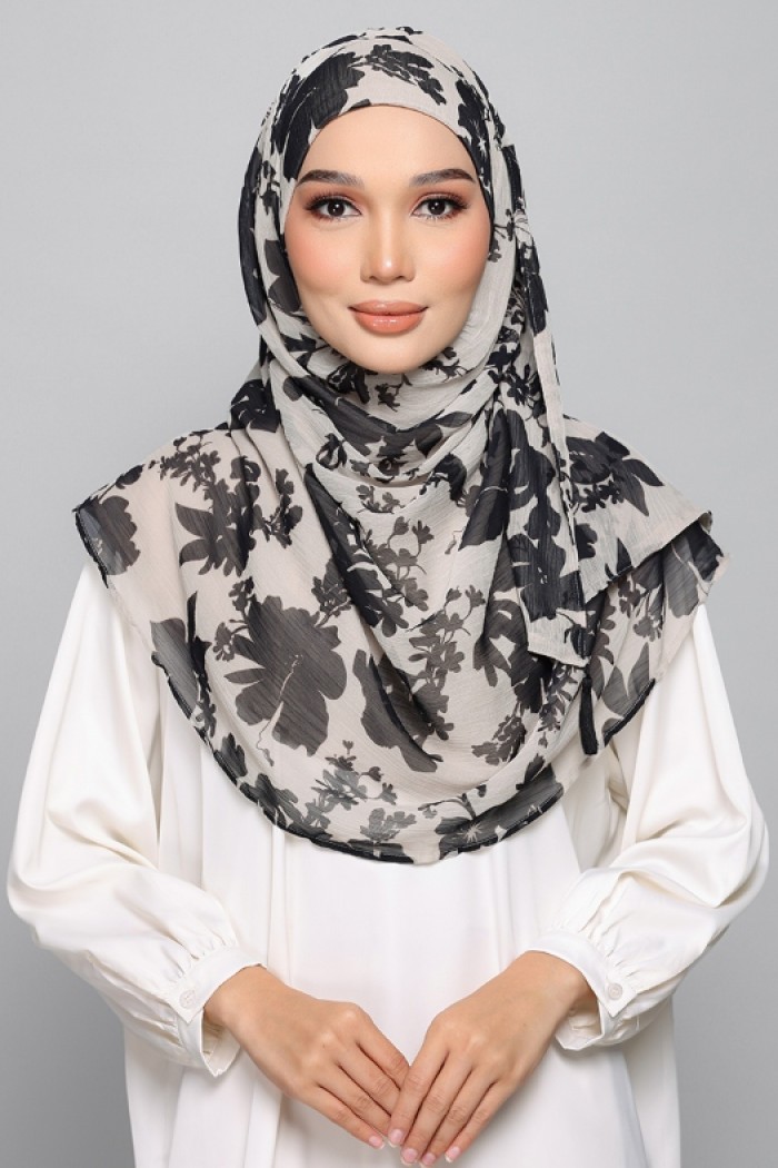 Black Bouquet - Printed Plus Crinkled Chiffon