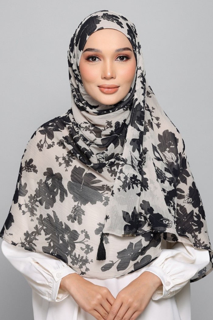 Black Bouquet - Printed Plus Crinkled Chiffon