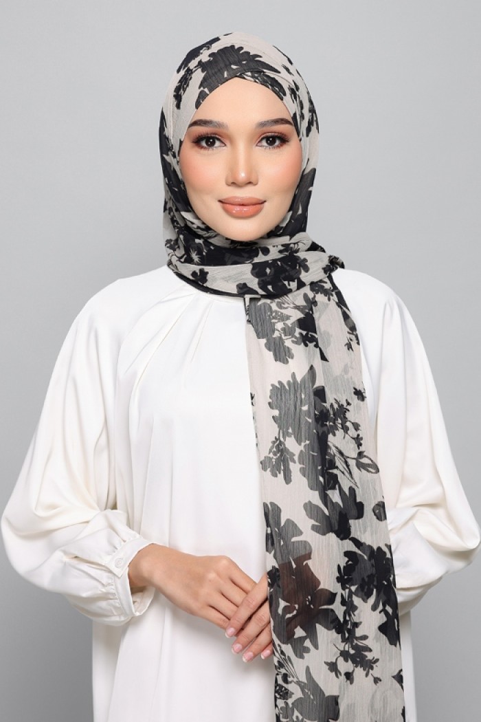 Black Bouquet - Printed Plus Crinkled Chiffon