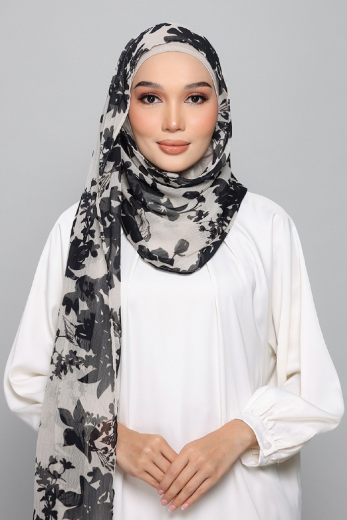 Black Bouquet - Printed Plus Crinkled Chiffon