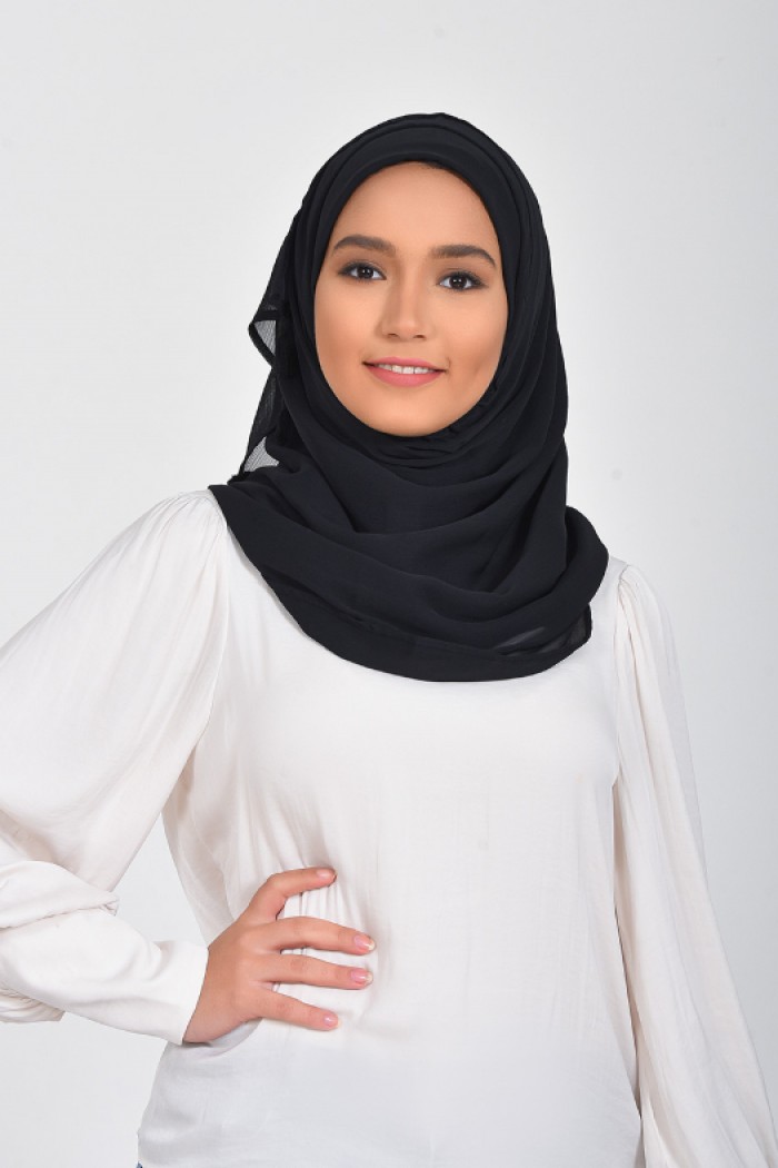 Black Beauty - Plain Smooth Chiffon