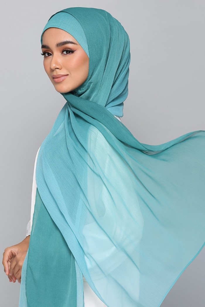 BlueGreen - Printed Plus Crinkled Chiffon