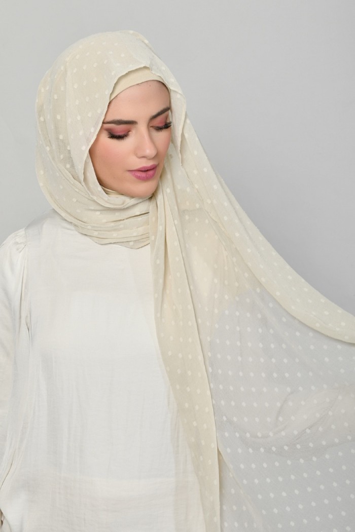 Cream - Plain Mosaic Butti Chiffon