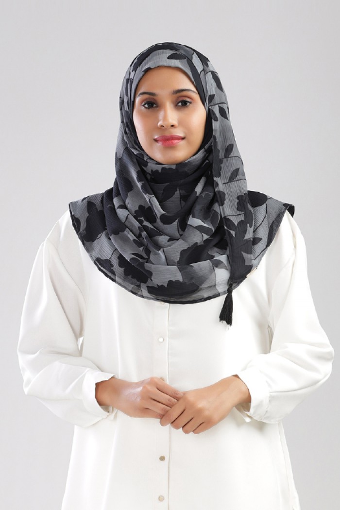 Florya Black - Printed Plus Crinkled Chiffon