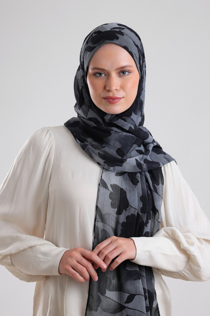 Florya Black - Printed Plus Crinkled Chiffon