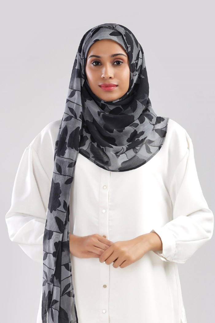 Florya Black - Printed Plus Crinkled Chiffon