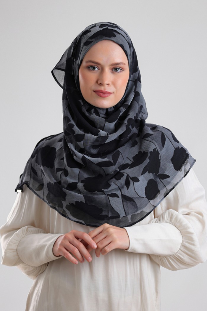 Florya Black - Printed Plus Crinkled Chiffon