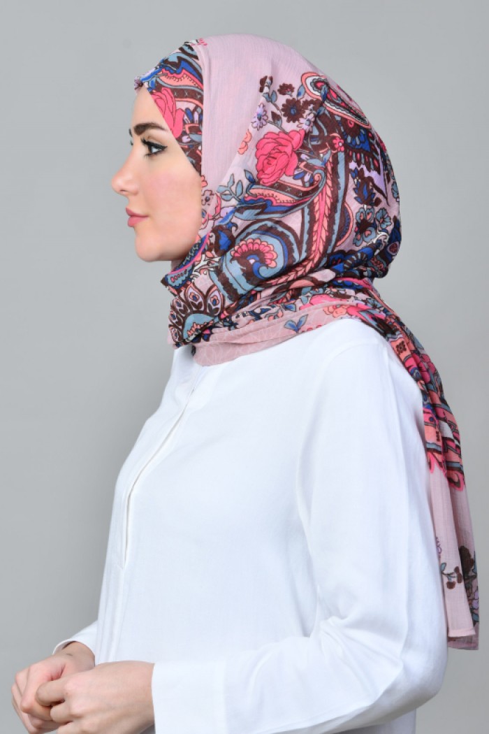 Boteh Pink- Printed With Pompoms Mosaic Chiffon