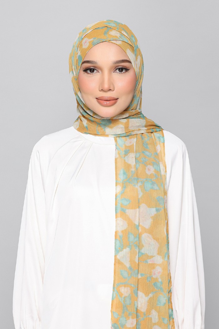 Golden Ikat - Printed Plus Crinkled Chiffon