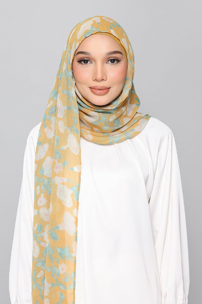 Golden Ikat - Printed Plus Crinkled Chiffon