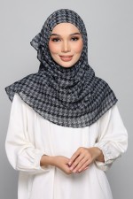 Houndstooth Charcoal - Printed Plus Crinkled Chiffon