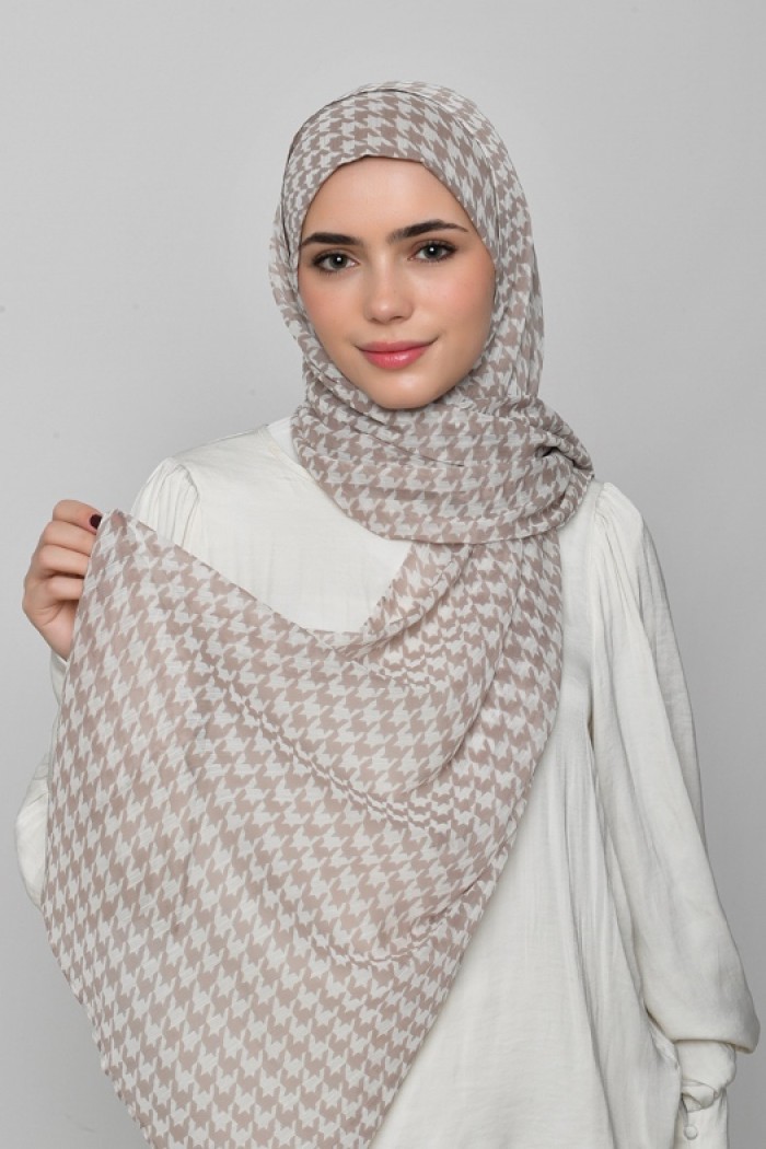 Houndstooth Beige - Printed Plus Crinkled Chiffon