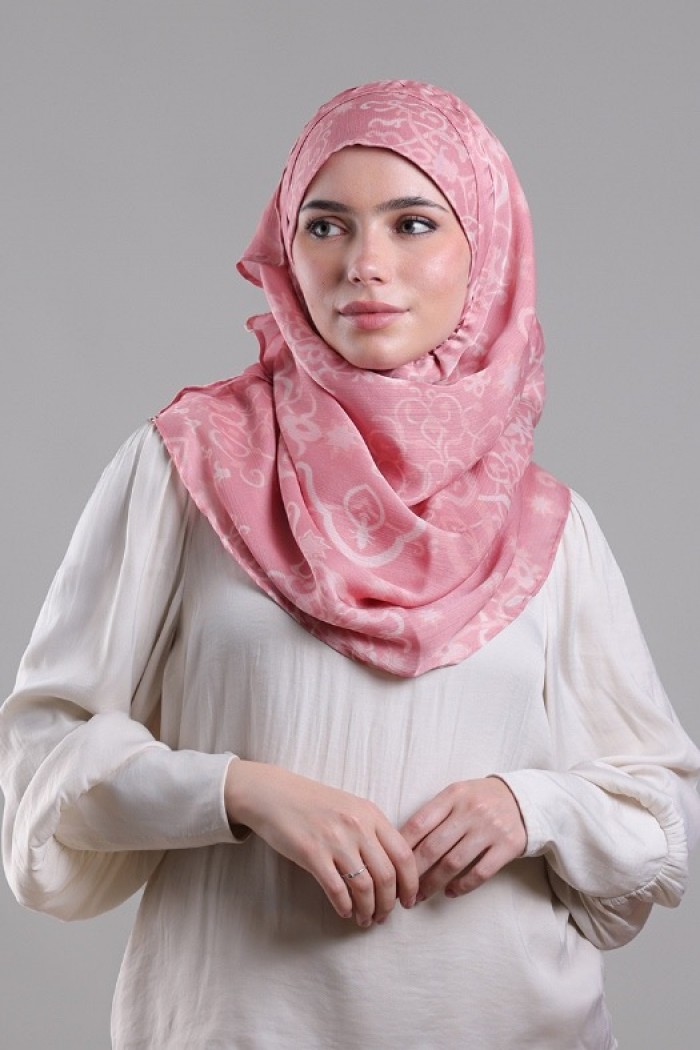 Putra Pink - Printed Plus Crinkled Satin Chiffon