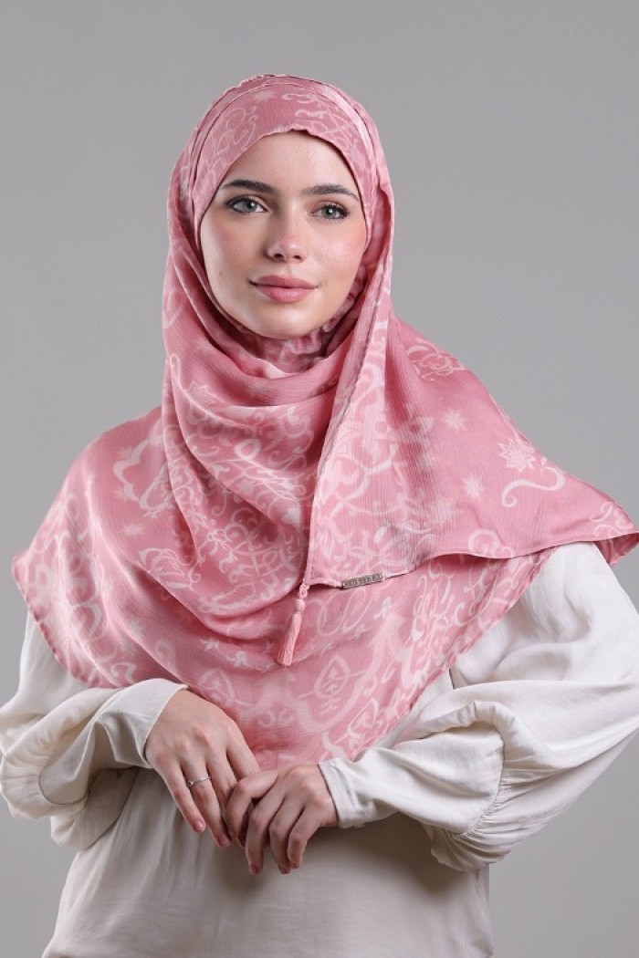 Putra Pink - Printed Plus Crinkled Satin Chiffon