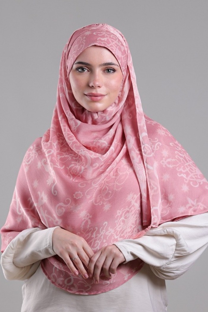 Putra Pink - Printed Plus Crinkled Satin Chiffon