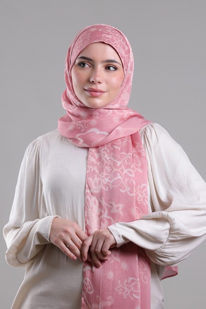 Putra Pink - Printed Plus Crinkled Satin Chiffon