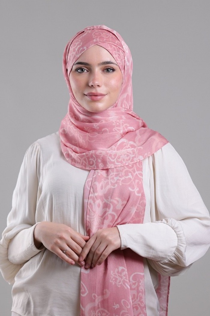 Putra Pink - Printed Plus Crinkled Satin Chiffon