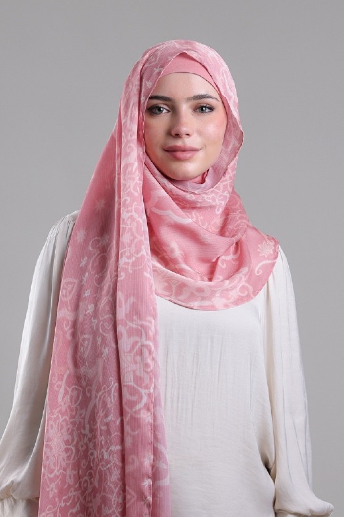 Putra Pink - Printed Plus Crinkled Satin Chiffon