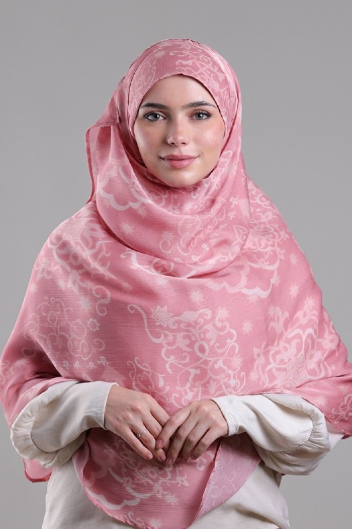 Putra Pink - Printed Plus Crinkled Satin Chiffon