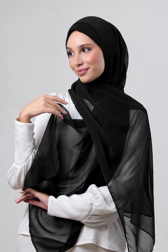 Jet Black - Plain Crinkled Chiffon