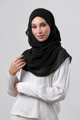 Jet Black - Plain Crinkled Chiffon