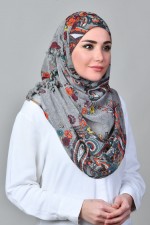 Kashmir Gray - Printed With Pompoms Mosaic Chiffon