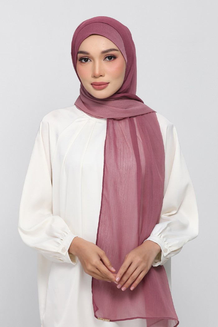 MaroonMauve - Printed Crinkled Chiffon