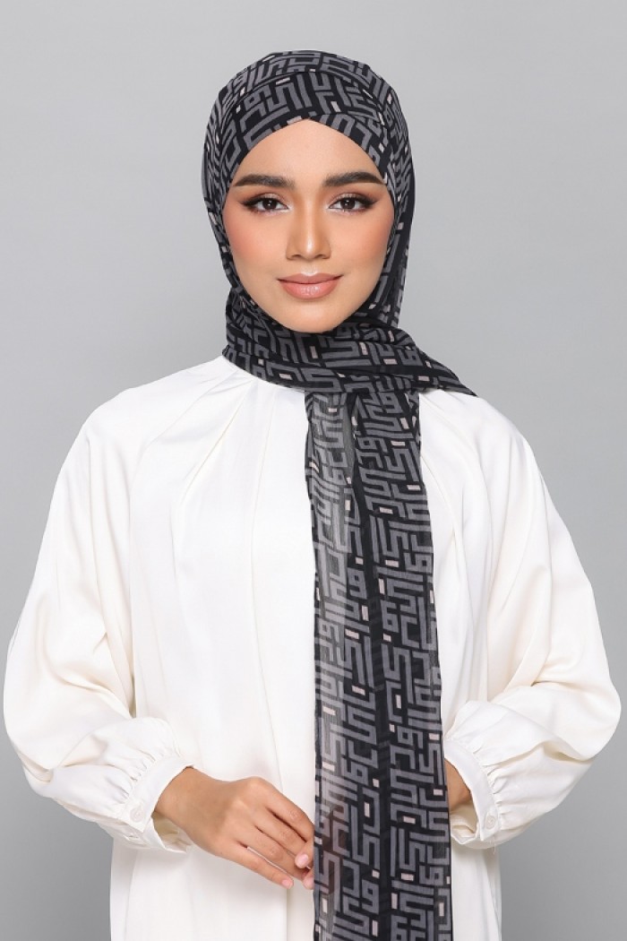 Monogram Black - Printed Plus Crinkled Chiffon