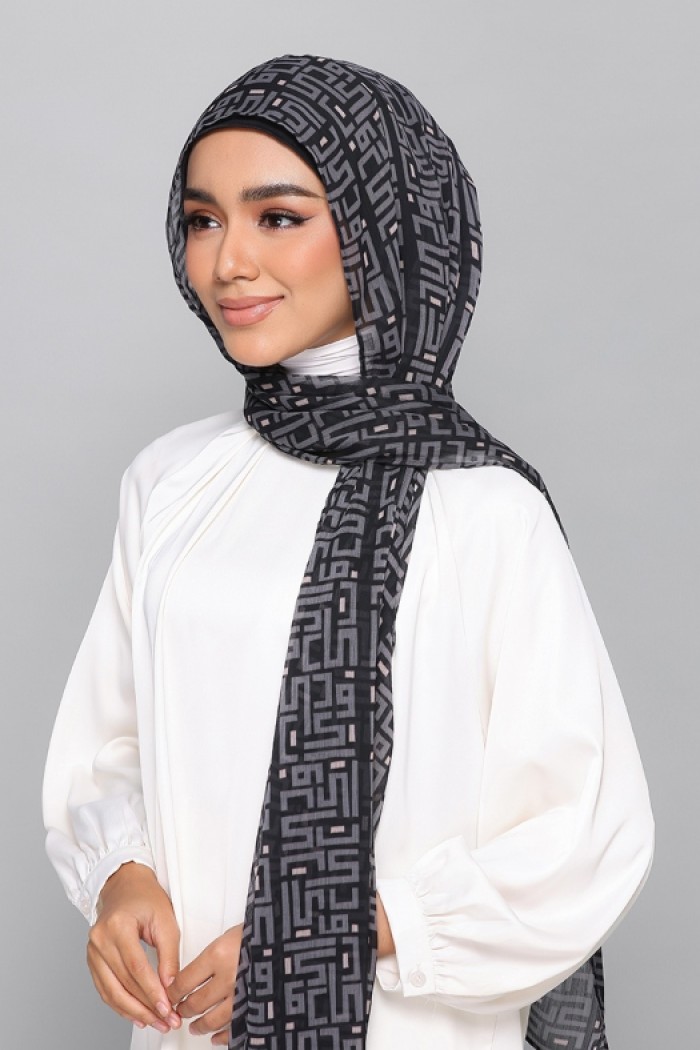 Monogram Black - Printed Plus Crinkled Chiffon