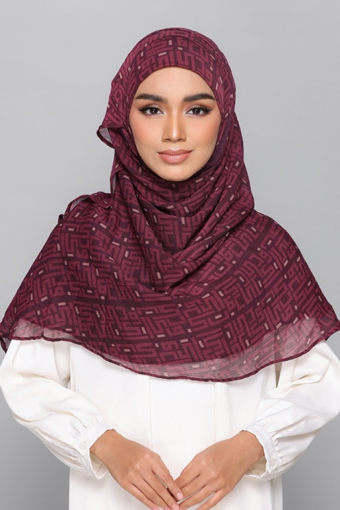 Monogram Maroon - Printed Plus Crinkled Chiffon