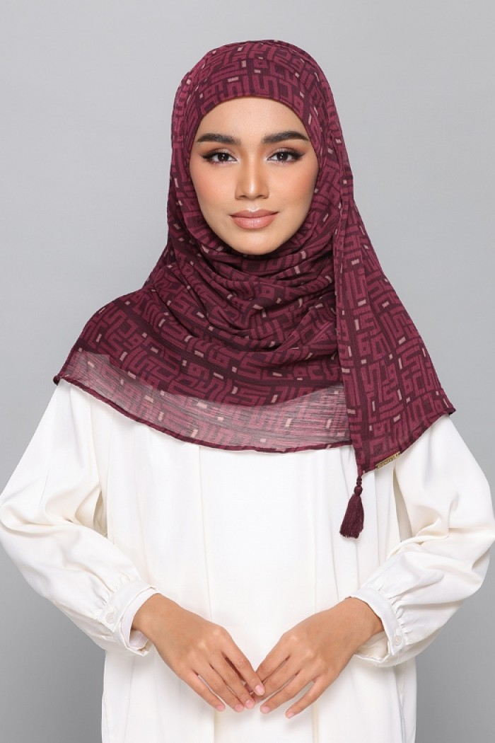 Monogram Maroon - Printed Plus Crinkled Chiffon