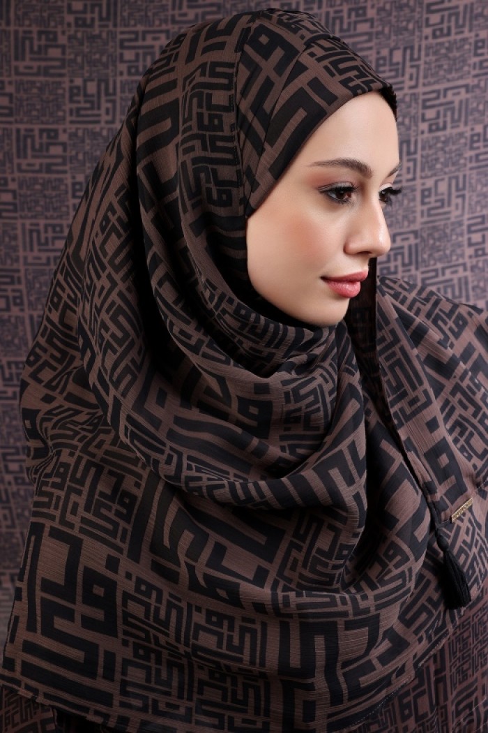 Monogram Brown - Printed Plus Crinkled Chiffon