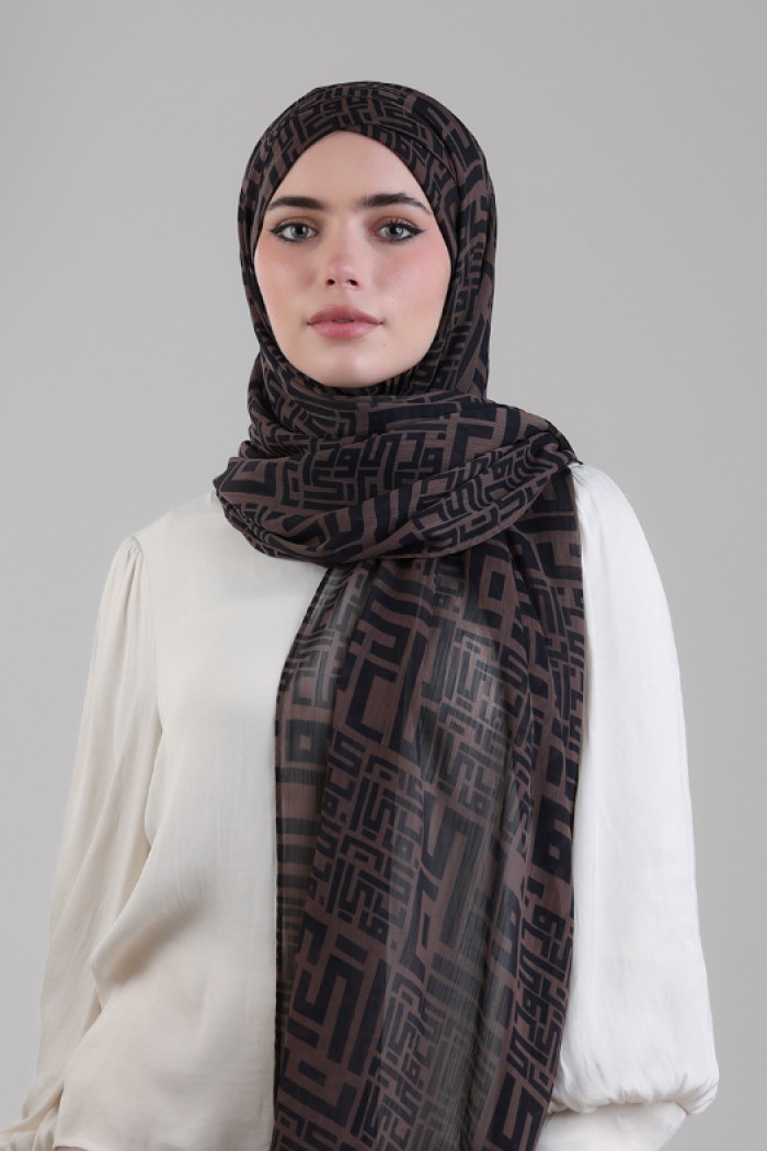 Monogram Brown - Printed Plus Crinkled Chiffon