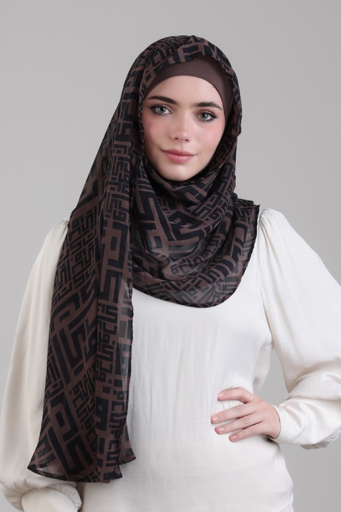 Monogram Brown - Printed Plus Crinkled Chiffon