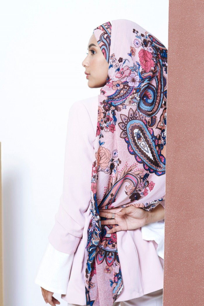 Boteh Pink- Printed With Pompoms Mosaic Chiffon