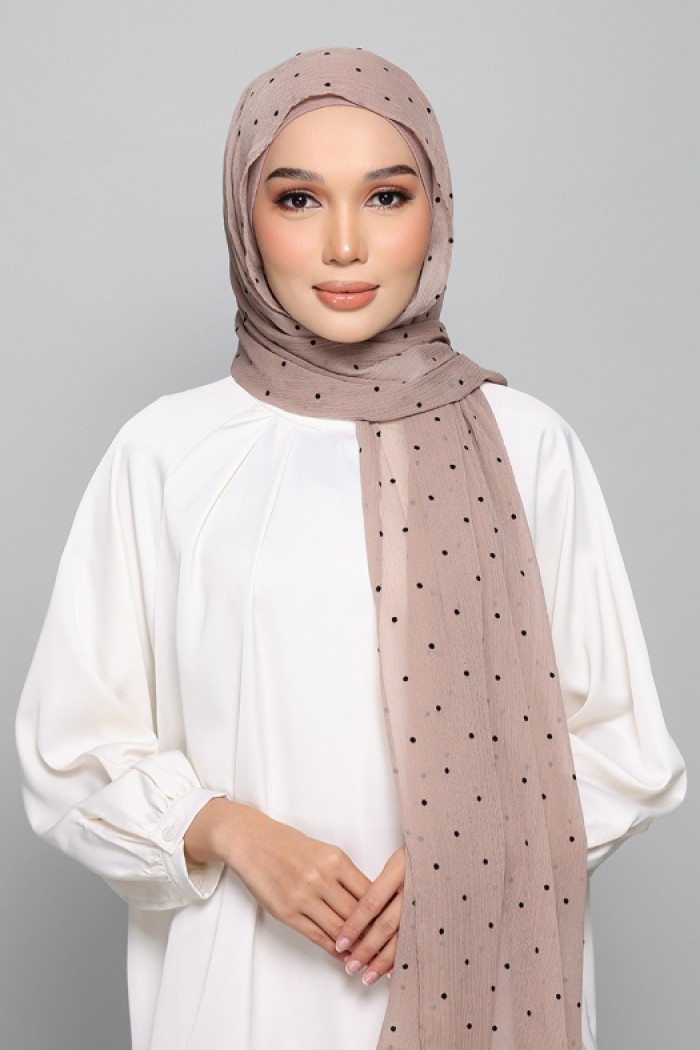 Polka Taupe - Plain Velvet on Chiffon