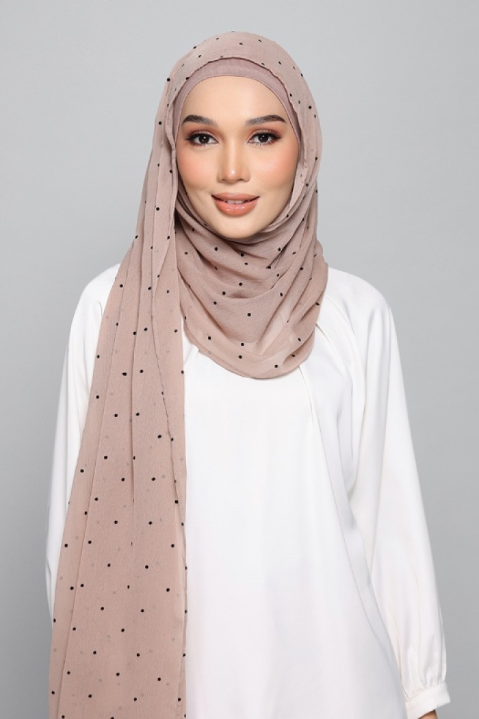 Polka Taupe - Plain Velvet on Chiffon