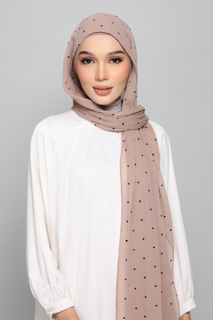 Polka Taupe - Plain Velvet on Chiffon