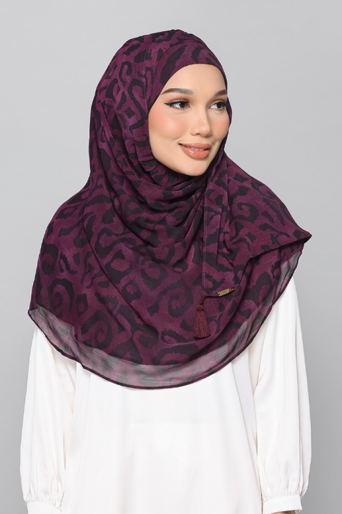 Plum Waves - Printed Plus Crinkled Chiffon