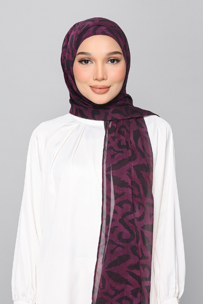 Plum Waves - Printed Plus Crinkled Chiffon