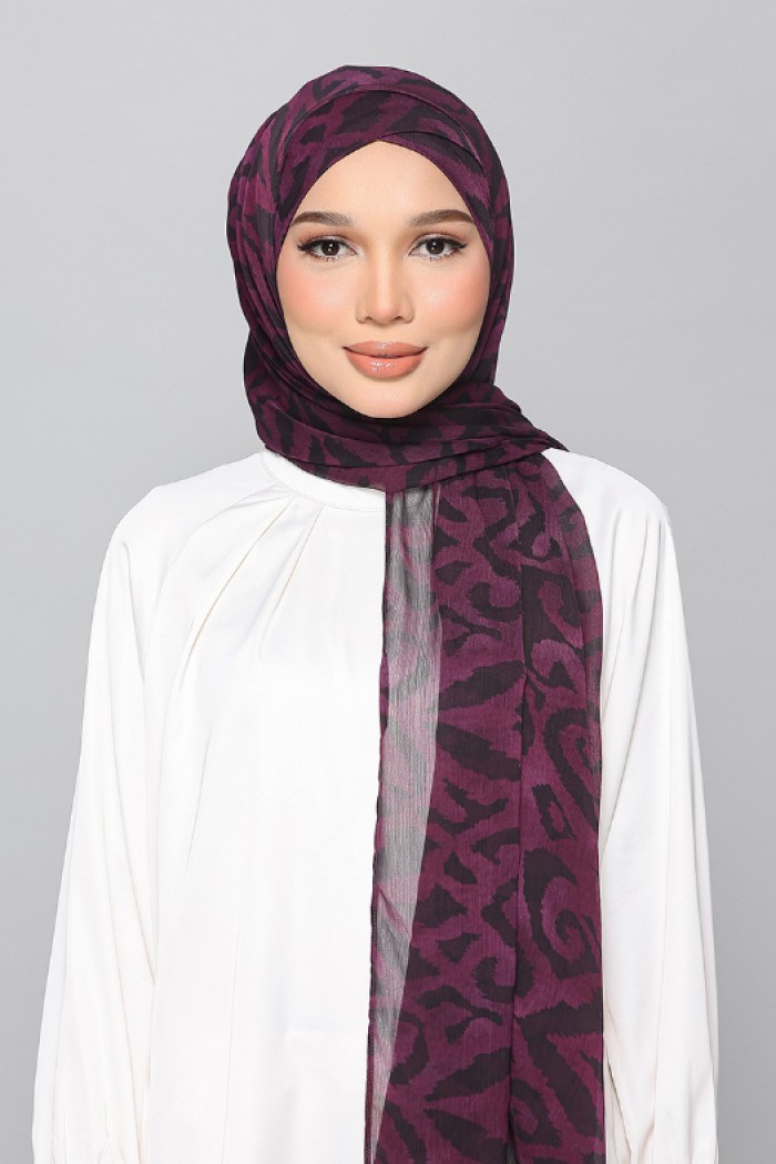 Plum Waves - Printed Plus Crinkled Chiffon