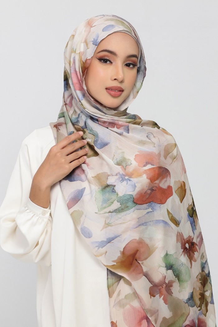 Rawda - Printed Crinkled Satin Chiffon